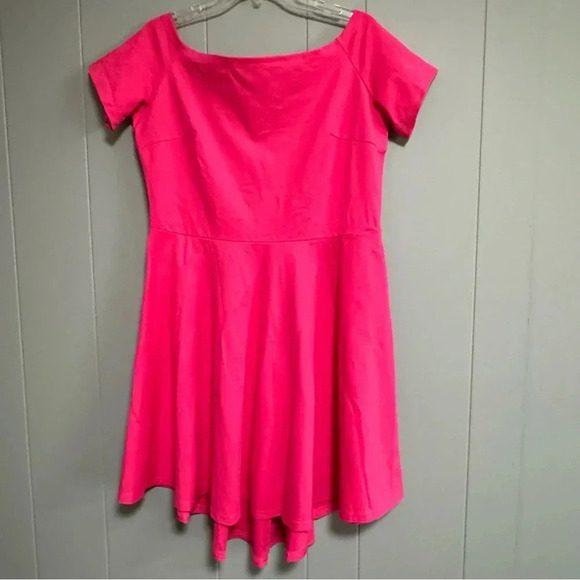 Sarin Mathews Dresses & Skirts - SARIN MATHEWS Hot Pink Off Shoulder Fit & Flare High Low Hemline Dress Size XXL